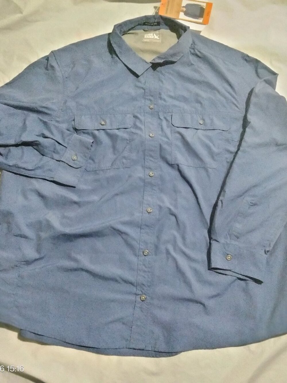 Eddie Bauer Mountain Ripstop Long Sleeve Top Shirt Blue Nylon Classic Fit XXL